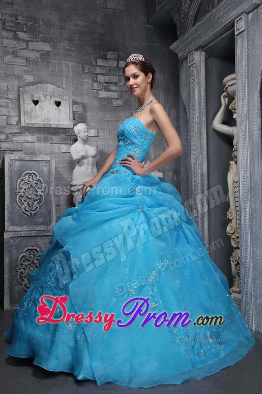 Strapless Appliques Pick Ups Baby Blue Floor-length Sweet Sixteen Dresses