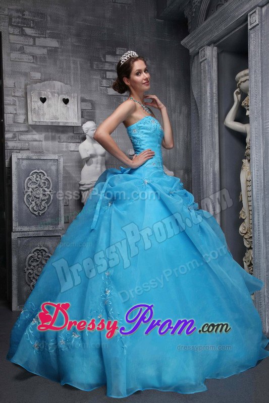 Strapless Appliques Pick Ups Baby Blue Floor-length Sweet Sixteen Dresses