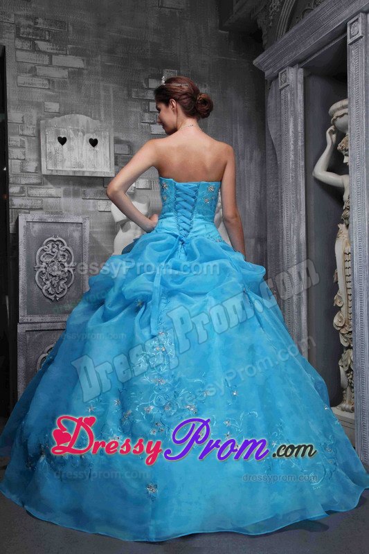 Strapless Appliques Pick Ups Baby Blue Floor-length Sweet Sixteen Dresses