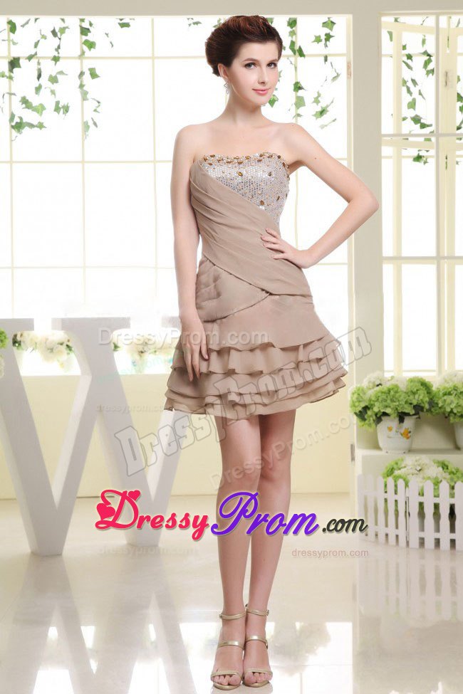 Grey Prom Dress With Beading and Ruffled Layers to Mini Length