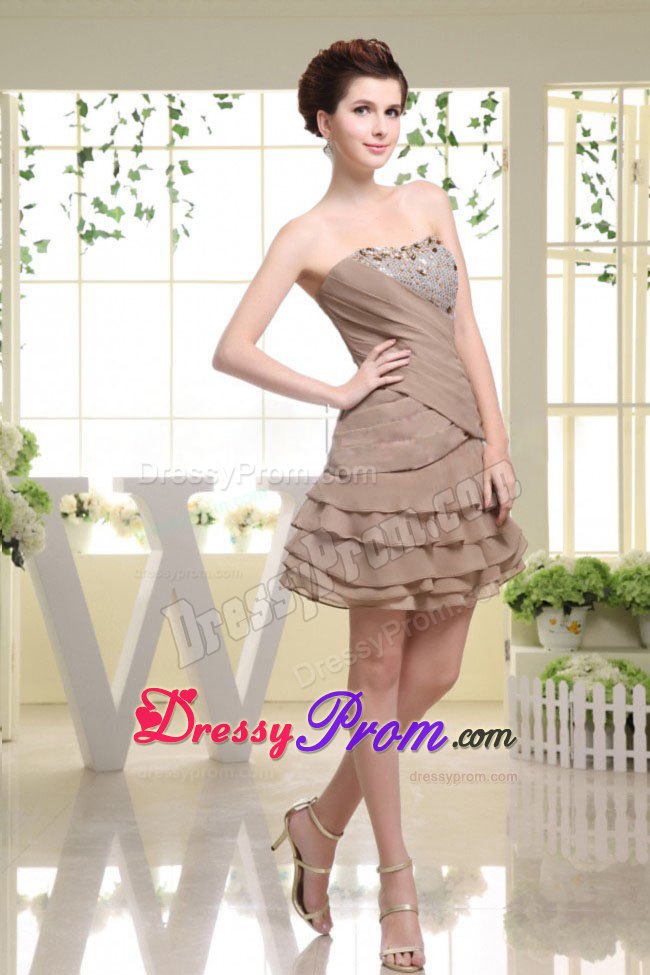 Grey Prom Dress With Beading and Ruffled Layers to Mini Length