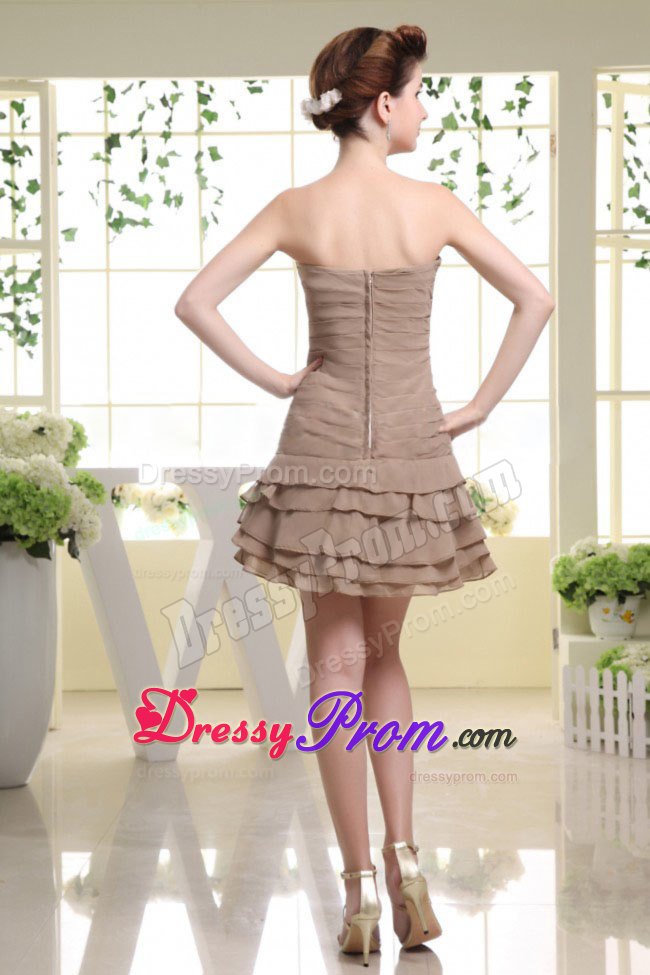 Grey Prom Dress With Beading and Ruffled Layers to Mini Length