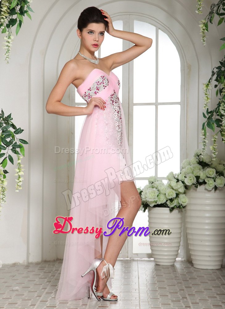 Baby Pink Beaded Over Bodice High-low Prom Dress In Berkshire