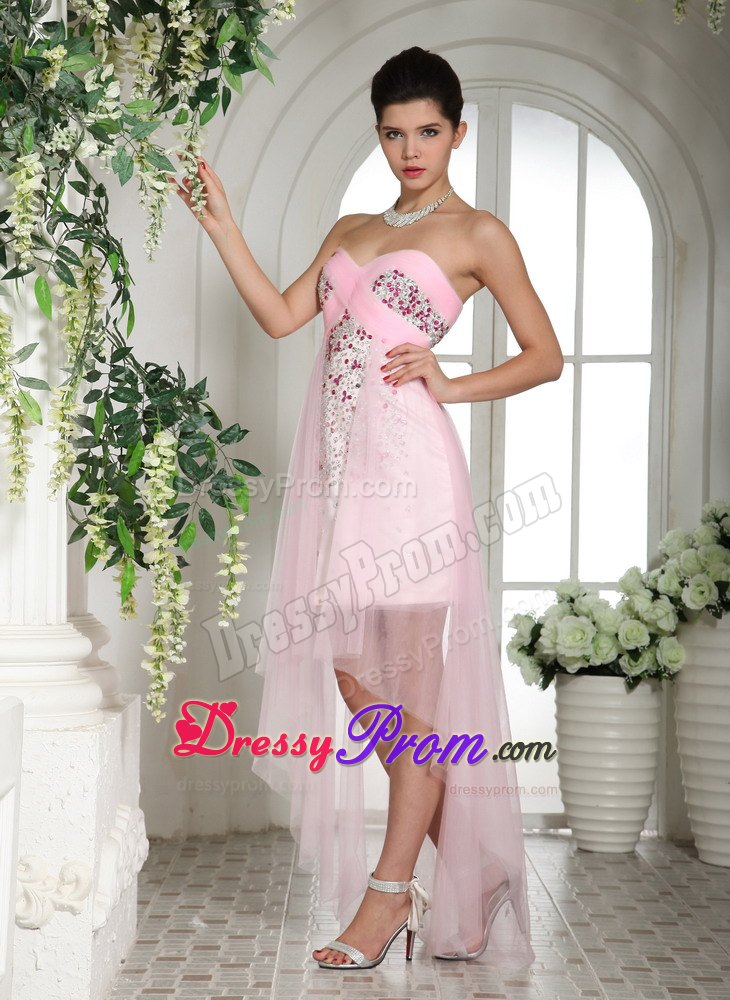 Baby Pink Beaded Over Bodice High-low Prom Dress In Berkshire