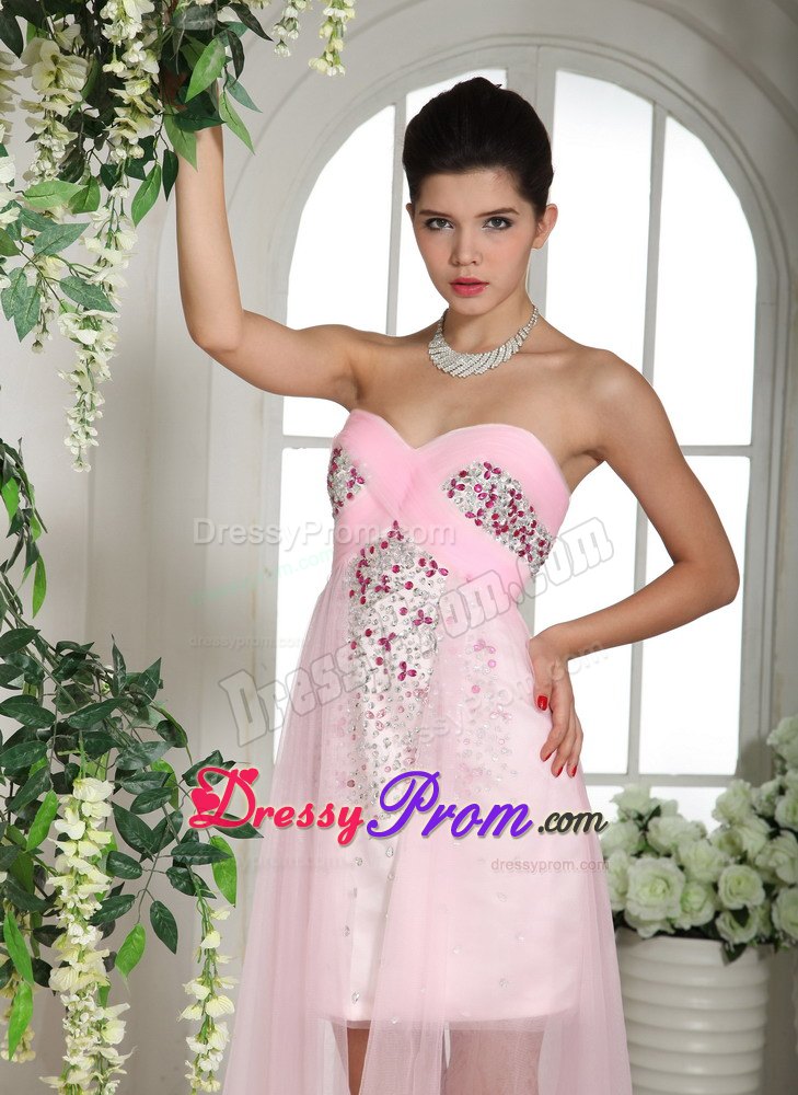 Baby Pink Beaded Over Bodice High-low Prom Dress In Berkshire