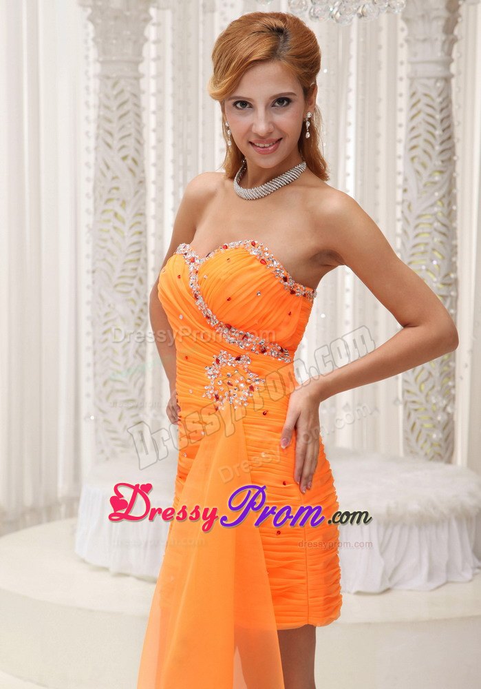 Ruche and Beading Decorate Sweetheart Orange Prom / Cocktail Dress