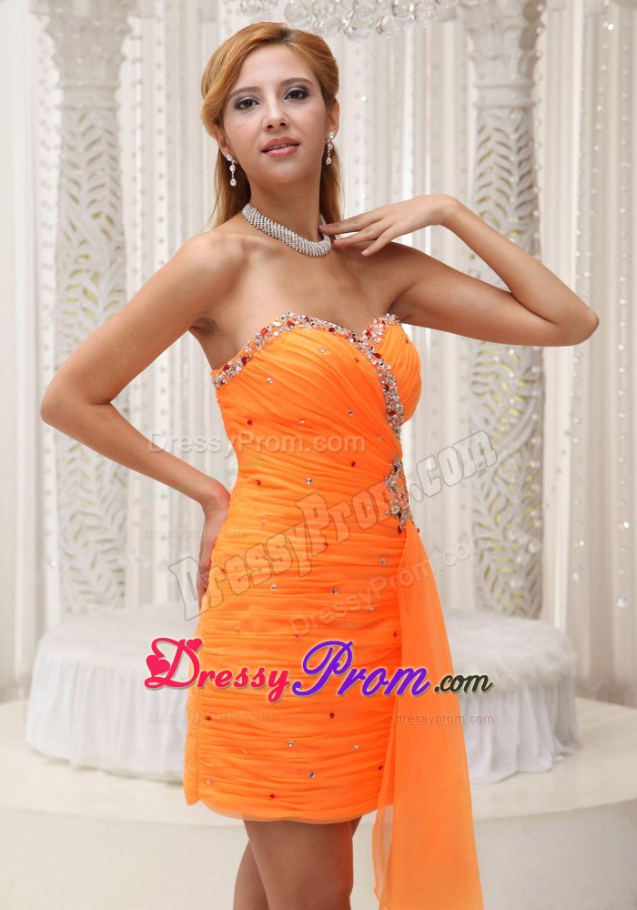Ruche and Beading Decorate Sweetheart Orange Prom / Cocktail Dress