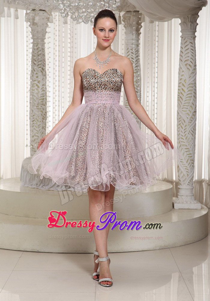 Sweetheart Knee-length Leopard and Organza Prom Dress 2013