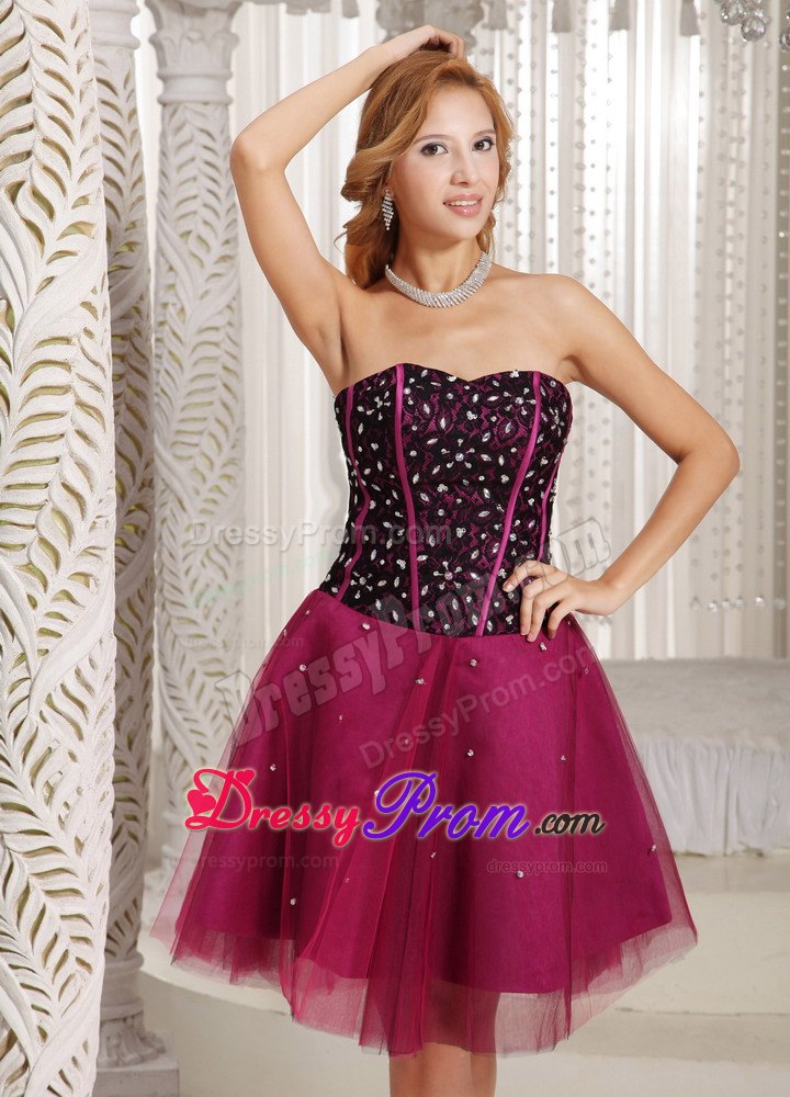 Sweetheart A-line Beading Tulle Prom/Cocktail Dress in Fuchsia