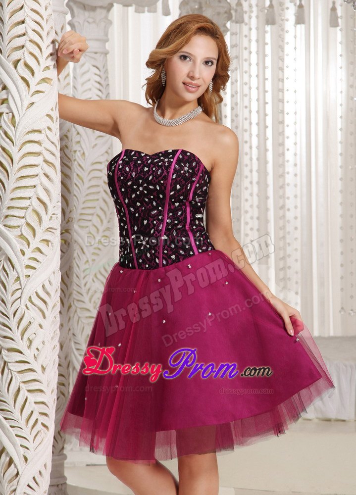 Sweetheart A-line Beading Tulle Prom/Cocktail Dress in Fuchsia