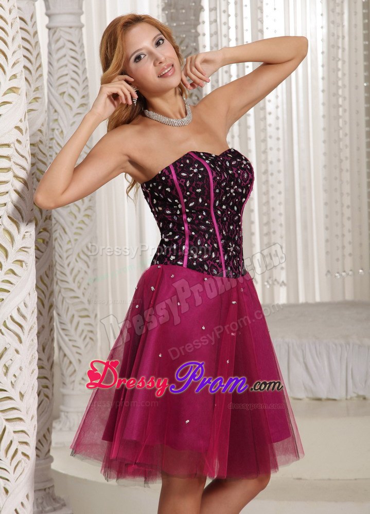 Sweetheart A-line Beading Tulle Prom/Cocktail Dress in Fuchsia