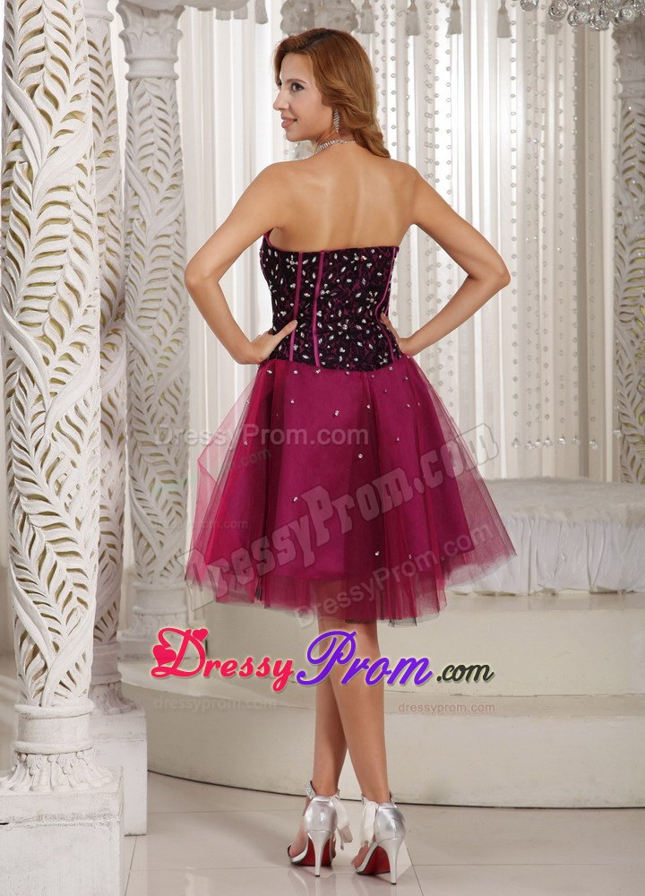 Sweetheart A-line Beading Tulle Prom/Cocktail Dress in Fuchsia