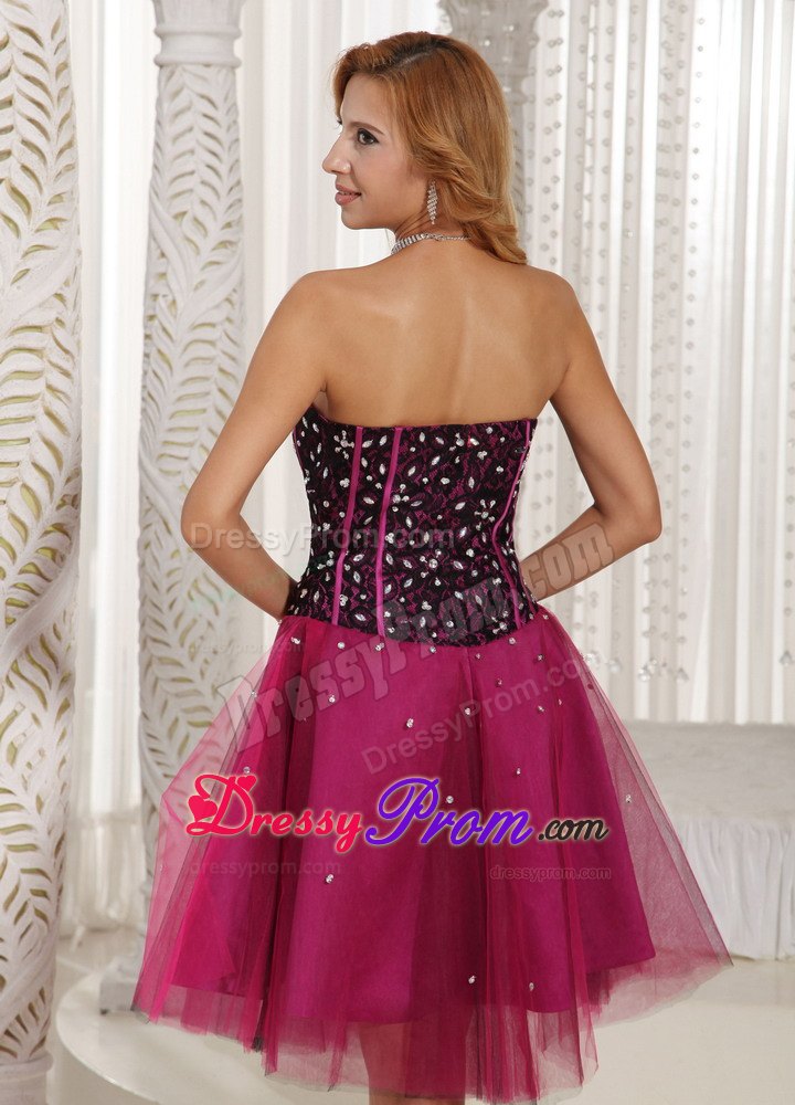 Sweetheart A-line Beading Tulle Prom/Cocktail Dress in Fuchsia