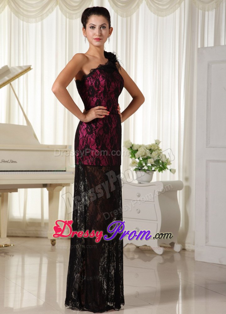 Modest Lace One Shoulder With Hand Made Flowers 2013 Prom Dress