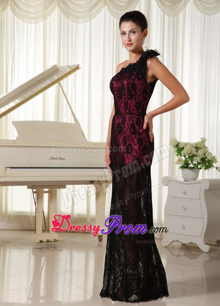 Modest Lace One Shoulder With Hand Made Flowers 2013 Prom Dress