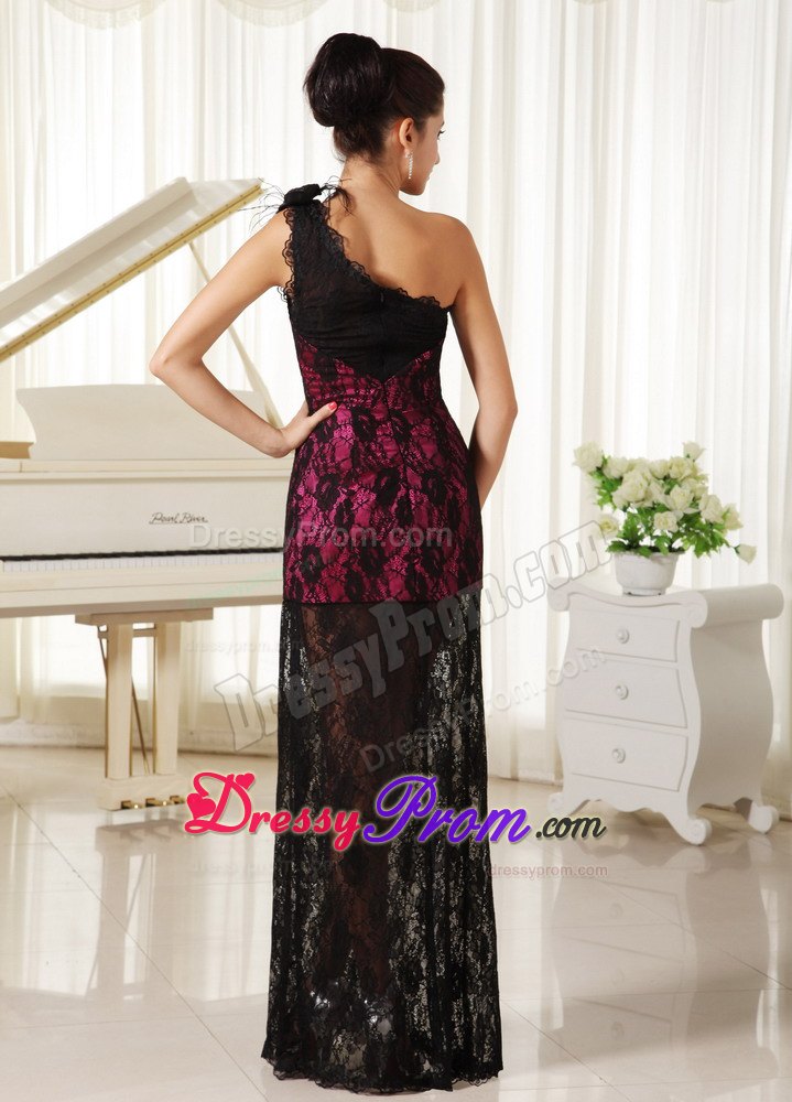 Modest Lace One Shoulder With Hand Made Flowers 2013 Prom Dress