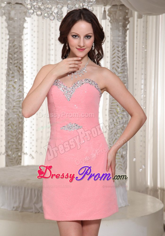 Sweetheart Watermelon Red Column Sequin Mini-length Prom Dress