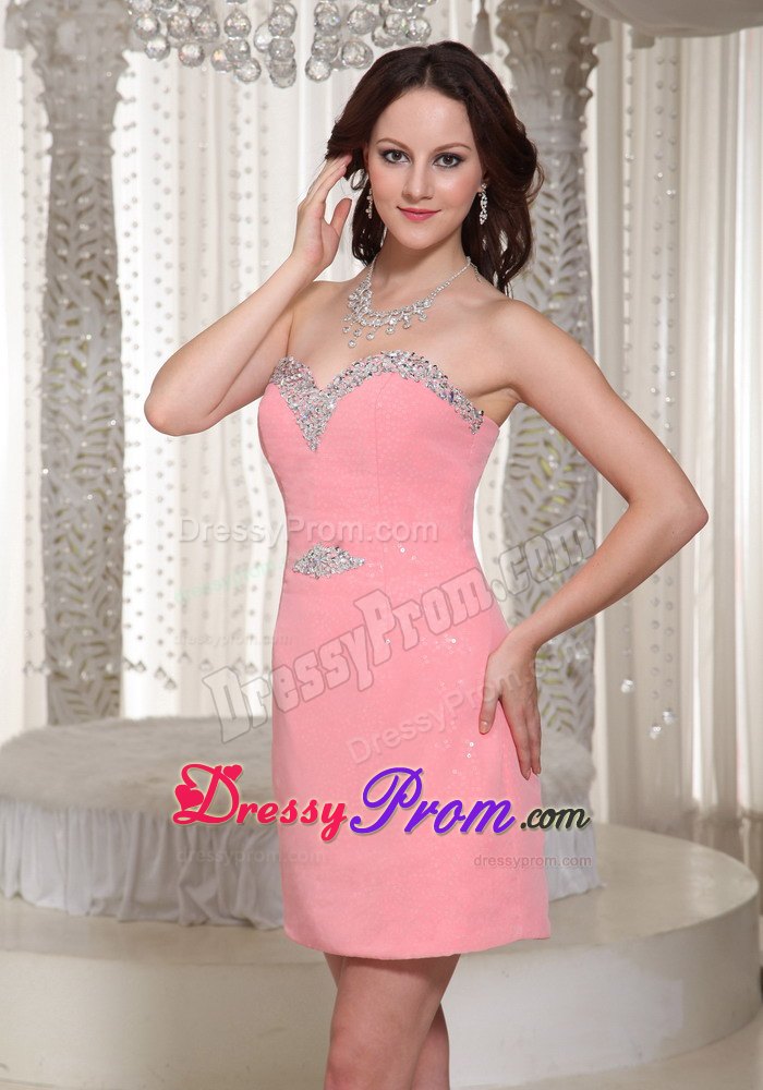 Sweetheart Watermelon Red Column Sequin Mini-length Prom Dress