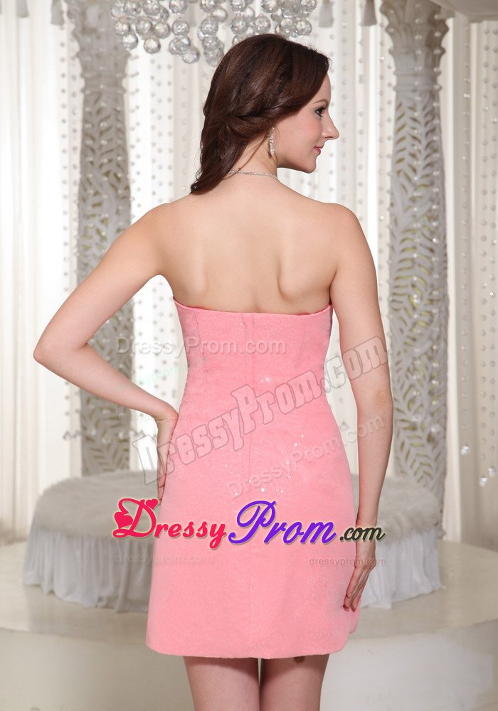Sweetheart Watermelon Red Column Sequin Mini-length Prom Dress