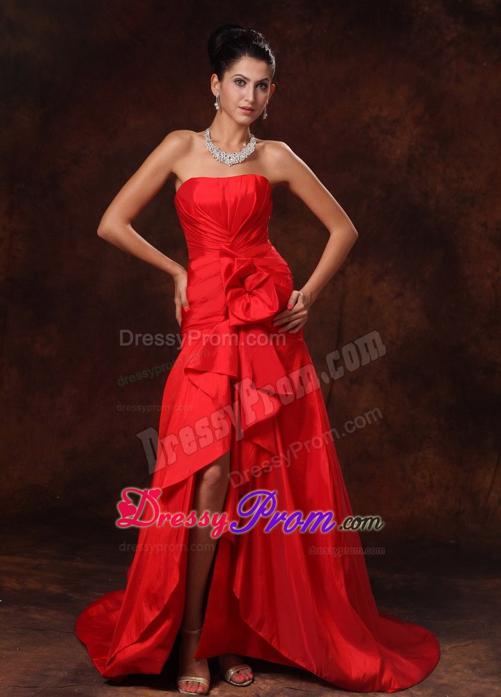 High Slit Column Strapless Brush Train Ruched 2013 Prom Dress