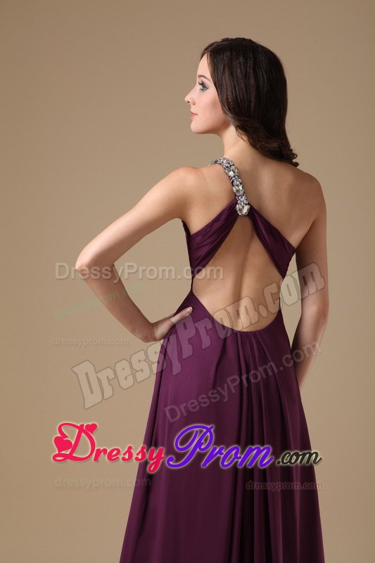 Elegant Dark Purple Empire One Shoulder Beading High Slit Prom Dress
