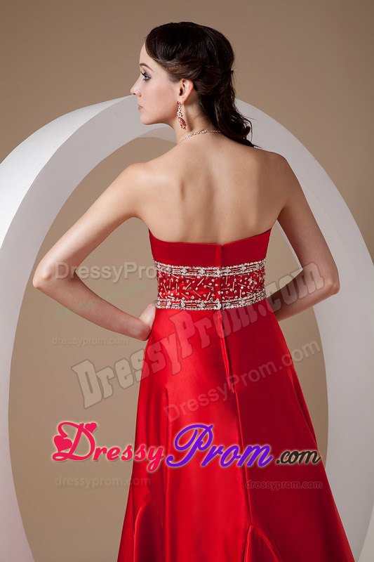 High-low Strapless Beading Red Lace Up Back Prom Nightclub Dresses