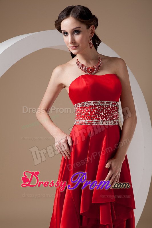 High-low Strapless Beading Red Lace Up Back Prom Nightclub Dresses