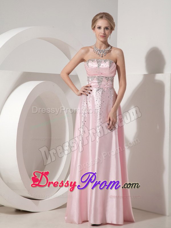 Cute Baby Pink Empire Strapless Beading Prom Dress Floor-length