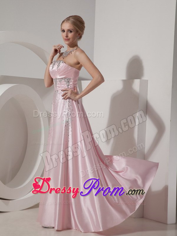 Cute Baby Pink Empire Strapless Beading Prom Dress Floor-length