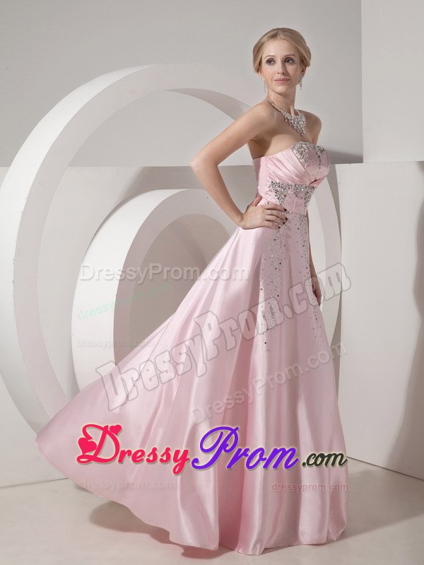 Cute Baby Pink Empire Strapless Beading Prom Dress Floor-length