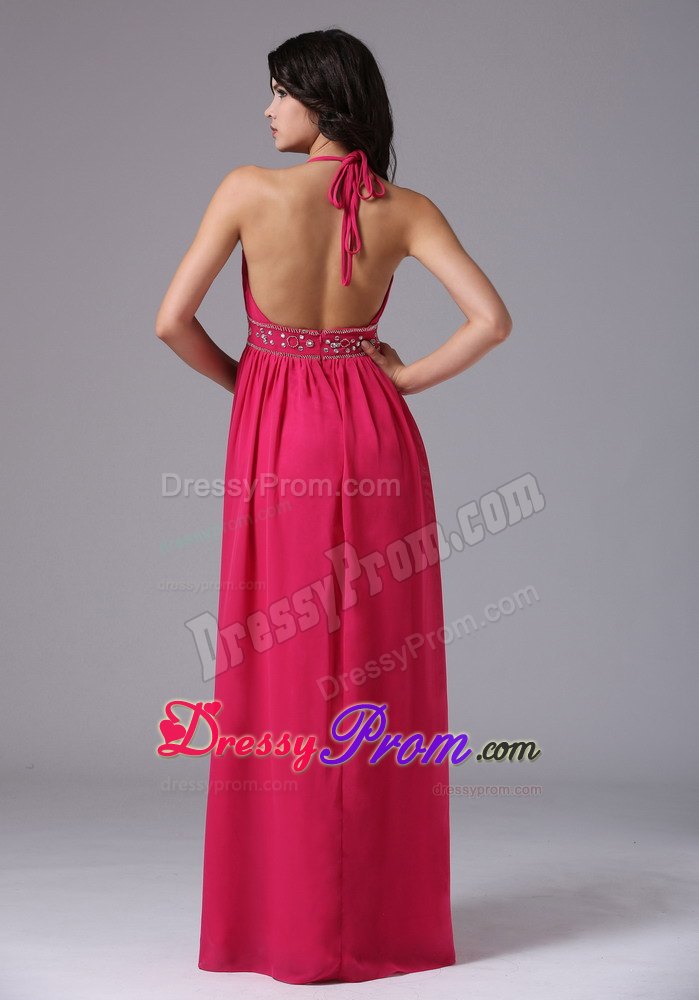 Deep V-neck Coral Red Halter 2013 Prom Dress With Beading and Ruche