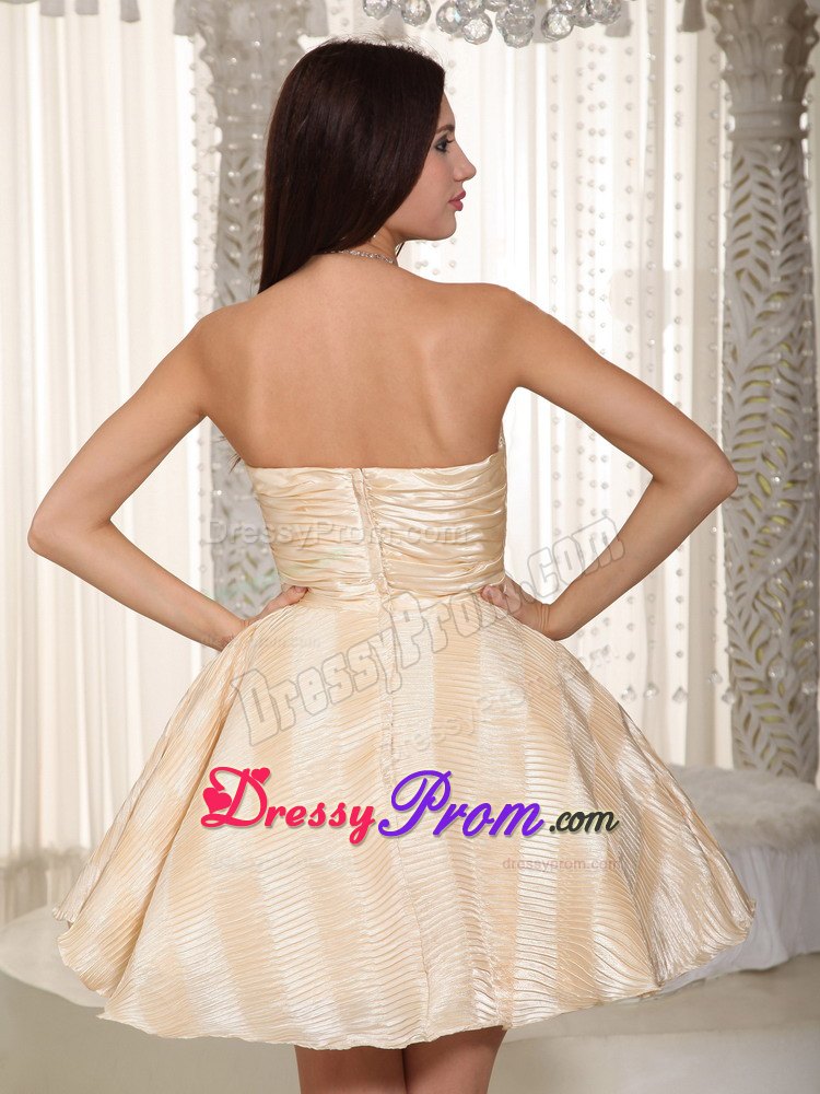 Champagne Strapless Ruched Mini-length Cool Back Prom Nightclub Dress