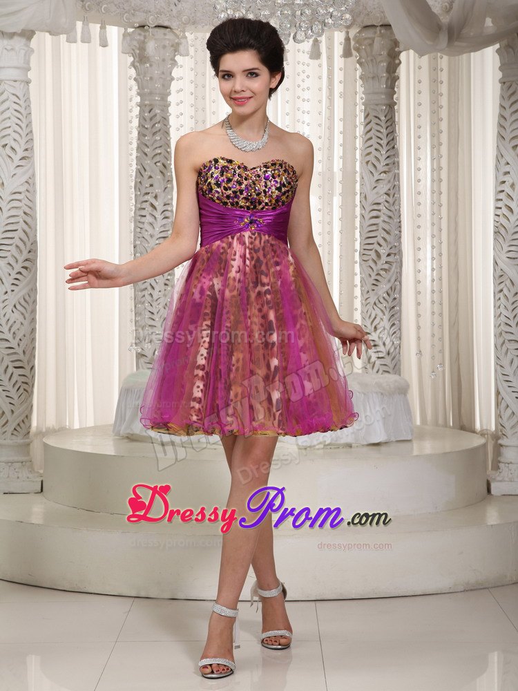 Sweetheart Colorful A-line Mini-length Leopard Beading Prom Dress