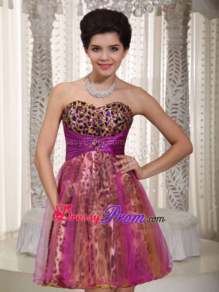 Sweetheart Colorful A-line Mini-length Leopard Beading Prom Dress