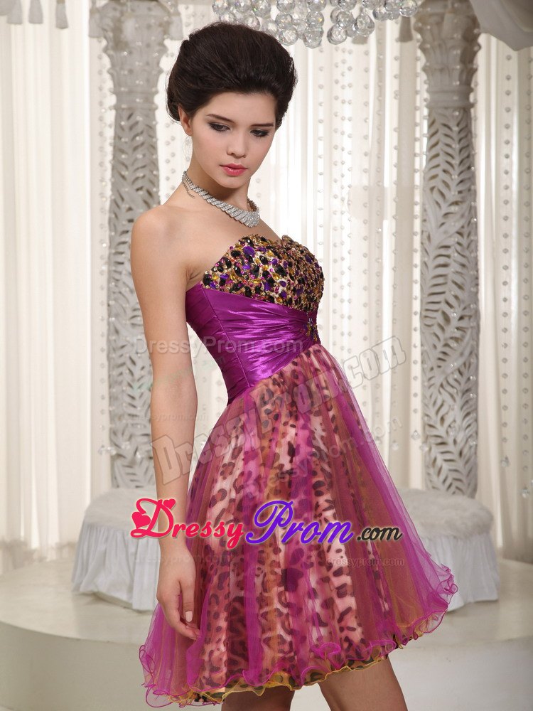 Sweetheart Colorful A-line Mini-length Leopard Beading Prom Dress