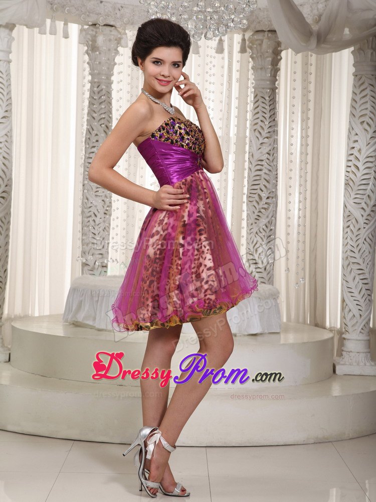 Sweetheart Colorful A-line Mini-length Leopard Beading Prom Dress