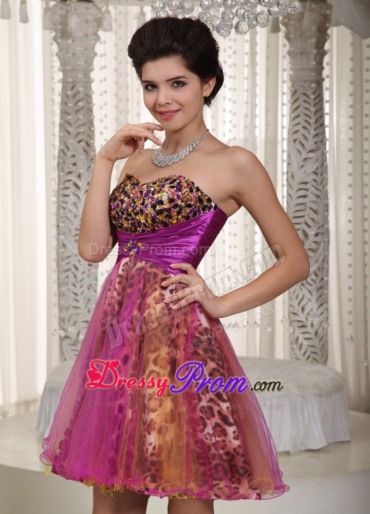 Sweetheart Colorful A-line Mini-length Leopard Beading Prom Dress