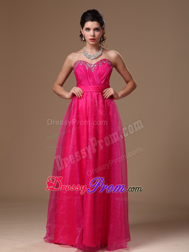 Wonderful Hot Pink Beaded Empire Sweetheart Custom Made Prom Dress