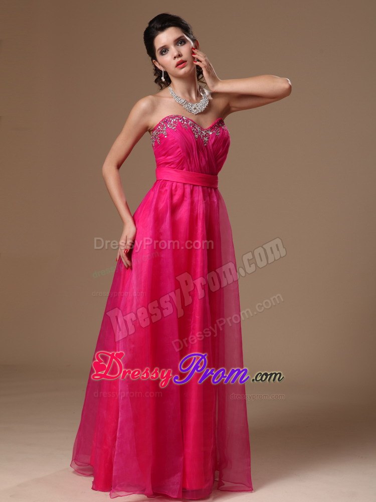 Wonderful Hot Pink Beaded Empire Sweetheart Custom Made Prom Dress
