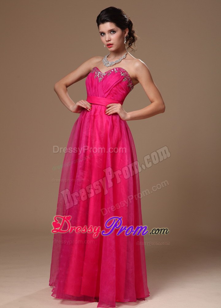 Wonderful Hot Pink Beaded Empire Sweetheart Custom Made Prom Dress