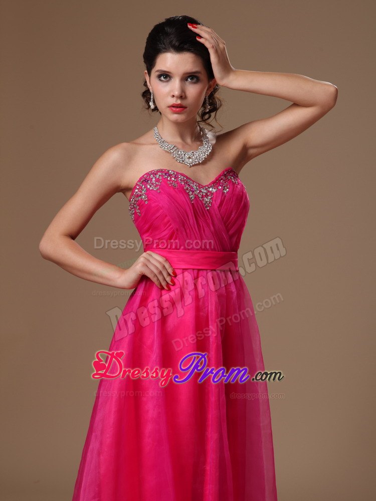 Wonderful Hot Pink Beaded Empire Sweetheart Custom Made Prom Dress
