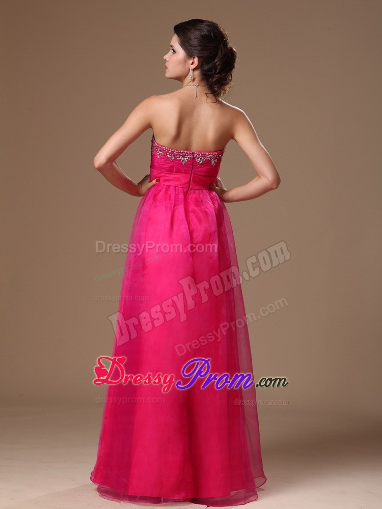 Wonderful Hot Pink Beaded Empire Sweetheart Custom Made Prom Dress