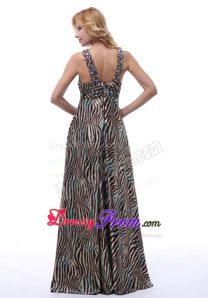 Gorgeous Zebra Beaded Decorate Straps V-neck Floor-length Prom Dress