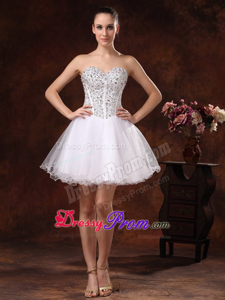 Sweetheart Beaded A-line Mini-length White Prom Dress In California