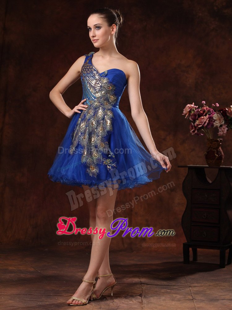 Mini-length Unique One Shoulder Embroidery Prom Dress in Royal Blue