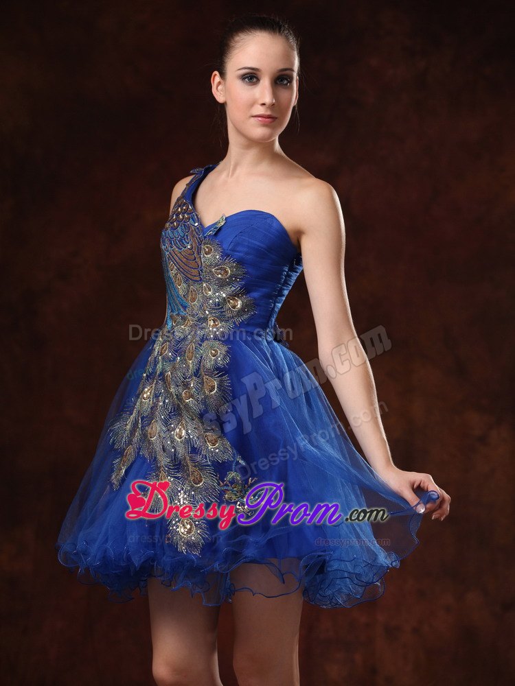 Mini-length Unique One Shoulder Embroidery Prom Dress in Royal Blue