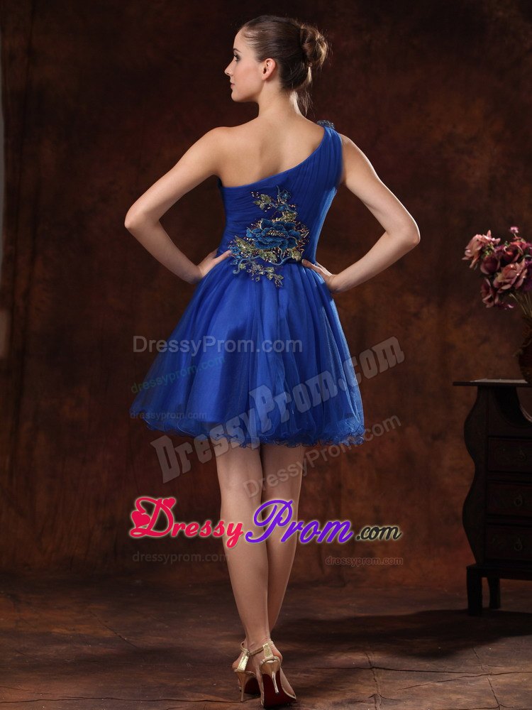 Mini-length Unique One Shoulder Embroidery Prom Dress in Royal Blue
