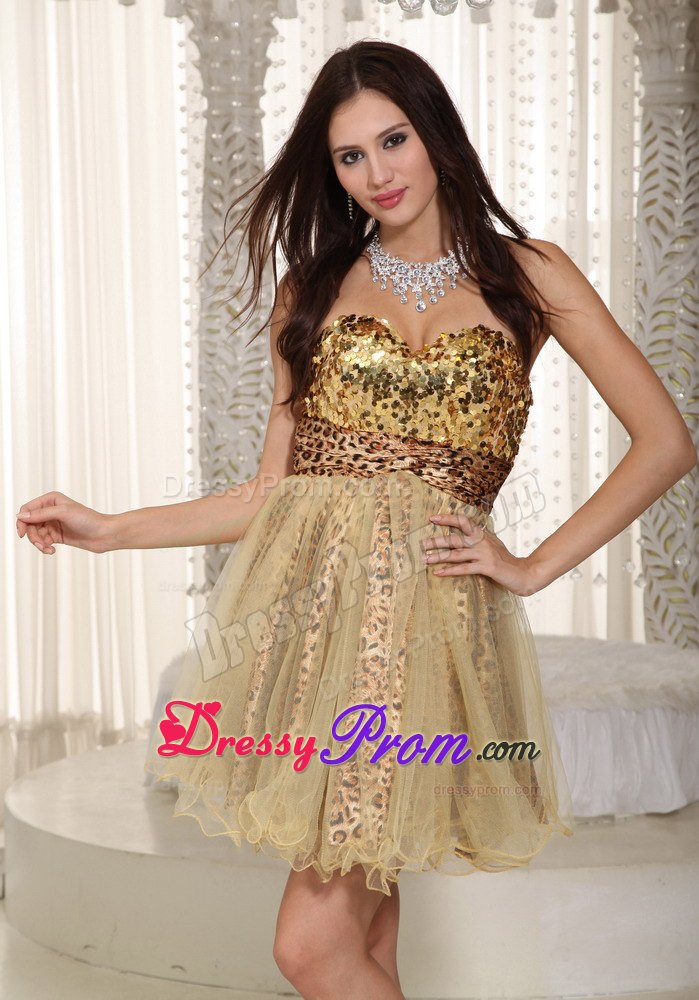A-line Sweetheart Mini-length Sequins Leopard Prom Dress in Champagne