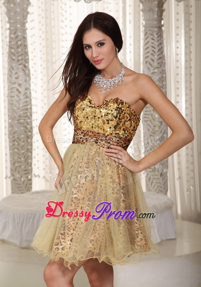 A-line Sweetheart Mini-length Sequins Leopard Prom Dress in Champagne