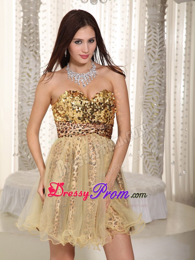 A-line Sweetheart Mini-length Sequins Leopard Prom Dress in Champagne
